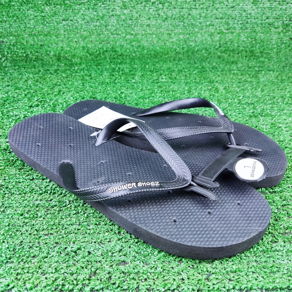 Shower Shoez Flip Flops Mens L Black Shower Sandals Drainage Hole Textured Sole